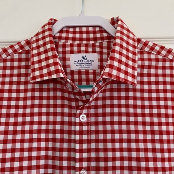 MIzzen+Main Men's Large Trim Fit Red & White Check Long Sleeve Button Up Shirt - Picture 4 of 11